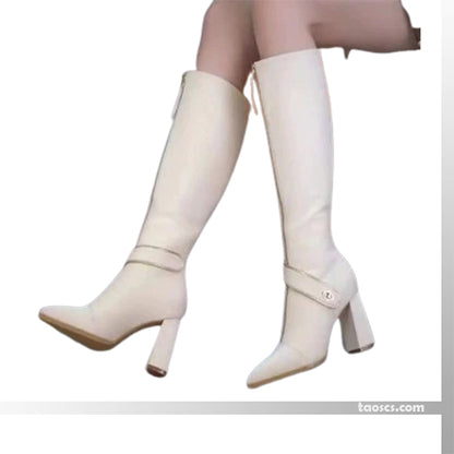 ✨50% de réduction🔥Bottes hautes à bout pointu et talon épais【Livraison gratuite】