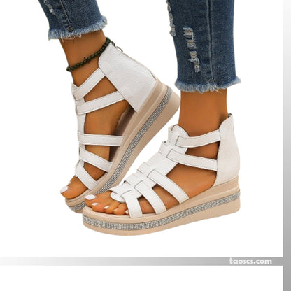 🔥49% de réduction🔥Sandales à semelles compensées avec décoration en strass💕Confortable et élégant💕