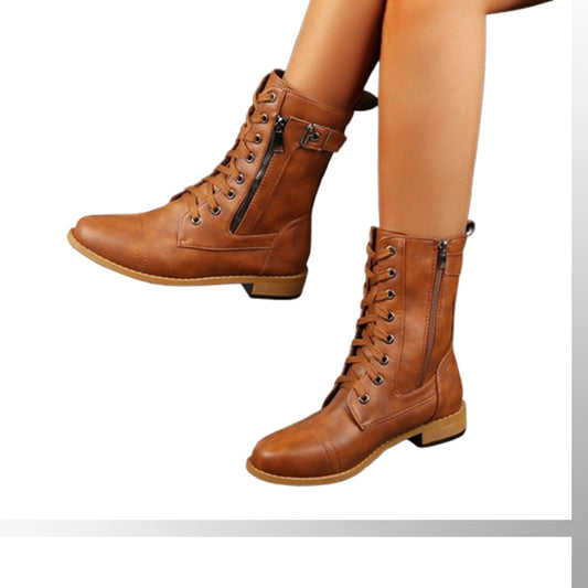 Bottes en Cuir Mi-Mollet pour Femme à Bout Pointu et Fermeture Éclair Latérale Bottes en Cuir Mi-Mollet pour Femme à Bout Pointu et Fermeture Éclair Latérale
